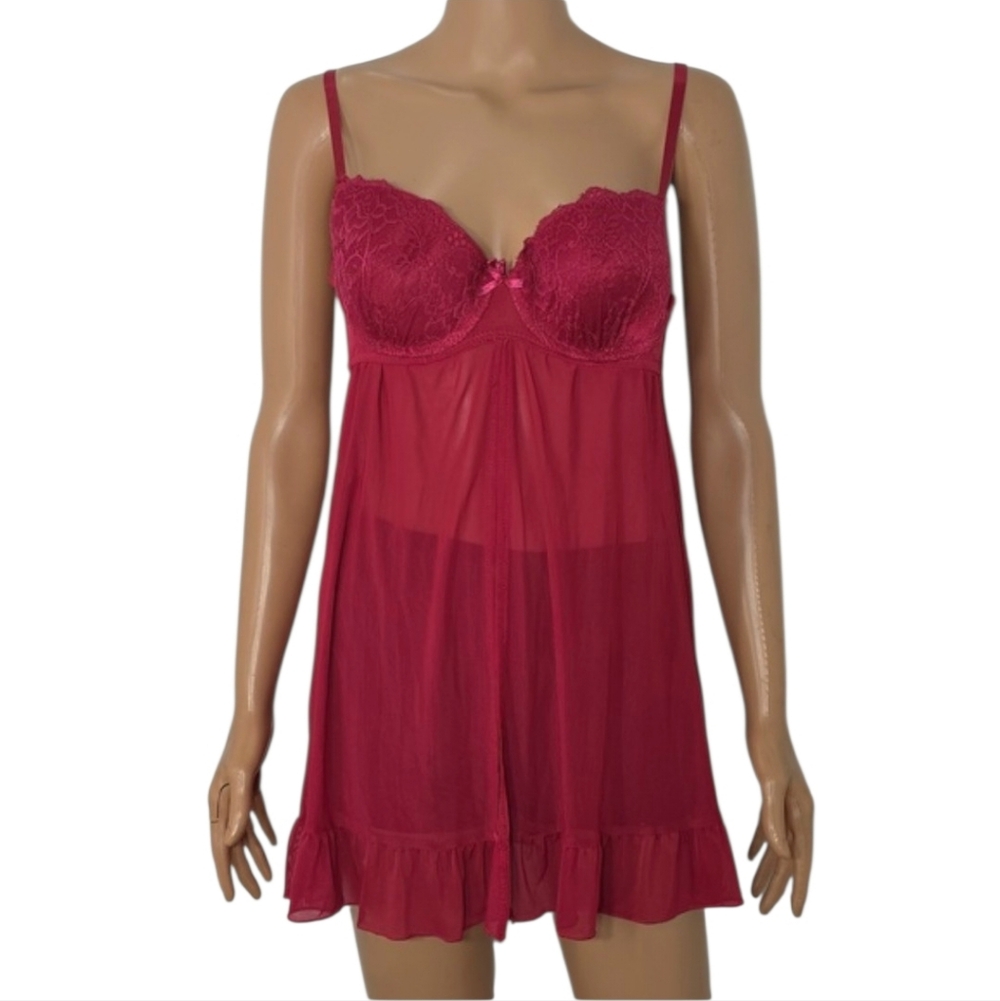 Marilyn Monroe Deep Red Lace Sheer Babydoll Chemise Size S Small